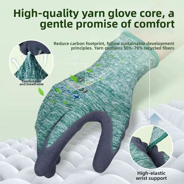 Alt view image 3 of 5 - KDK 2 Pairs Gardening Gloves for Women and Men, ECO Recycled Polyester Work Gloves with Latex Coating, Breathable Grip ComfortableOne Size M