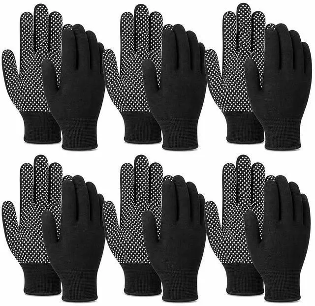 Main image of ITISMUNGO 6 Pairs Work Gloves with Anti-Slip Grip Dots - Thin Breathable Cotton Gloves for Men & Women - Stretchy Cloth Gloves for Warehouse, Gardening & Woodworking (Black)