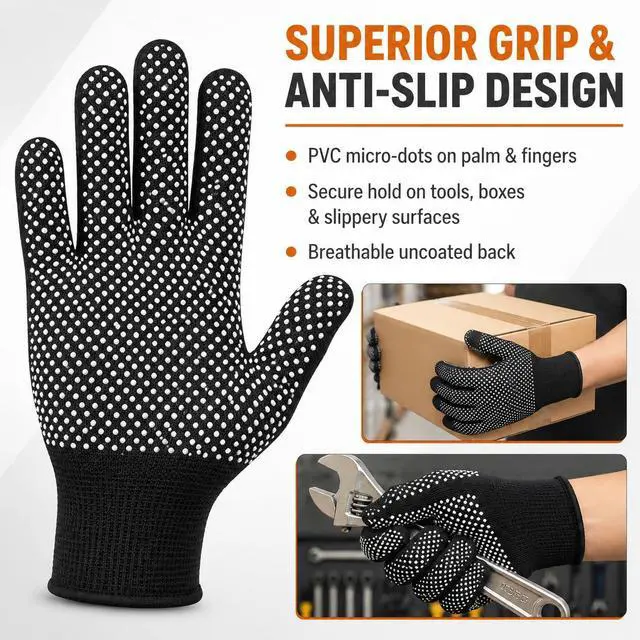Alt view image 4 of 7 - ITISMUNGO 6 Pairs Work Gloves with Anti-Slip Grip Dots - Thin Breathable Cotton Gloves for Men & Women - Stretchy Cloth Gloves for Warehouse, Gardening & Woodworking (Black)
