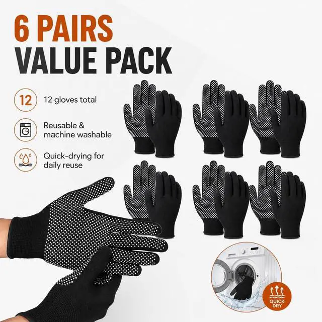 Alt view image 3 of 7 - ITISMUNGO 6 Pairs Work Gloves with Anti-Slip Grip Dots - Thin Breathable Cotton Gloves for Men & Women - Stretchy Cloth Gloves for Warehouse, Gardening & Woodworking (Black)
