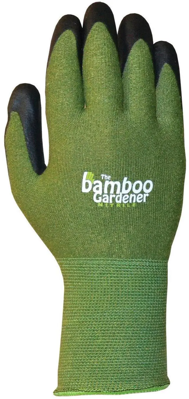 Main image of Bellingham C5371M The Bamboo Gardener Work Gloves, Made of Sustainable Bamboo Rayon Fiber, Durable Nitrile Palm and Fingers, Medium, Green