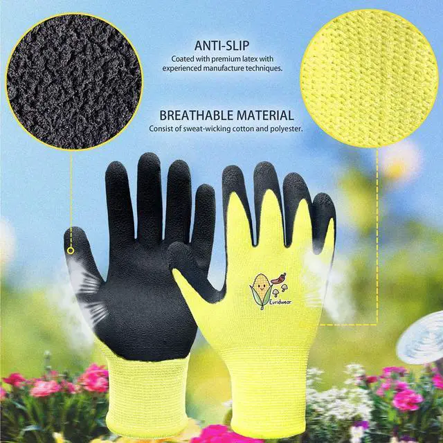 Alt view image 2 of 6 - Evridwear Kids Gardening Gloves for Boys Girls Outdoor Yard Work,Planting (L (9-12yr), Yellow)