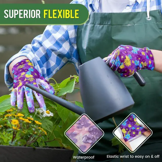 Alt view image 5 of 6 - Nimalpal 6 Pairs Gardening Gloves - Gardening Gloves for Women Multi-purposes Breathable Rubber Coated Garden Gloves with Super Grip, Thorn Proof and Cut Resistant Outdoor(3 Colors)