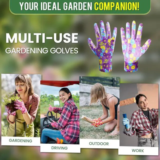 Alt view image 6 of 6 - Nimalpal 6 Pairs Gardening Gloves - Gardening Gloves for Women Multi-purposes Breathable Rubber Coated Garden Gloves with Super Grip, Thorn Proof and Cut Resistant Outdoor(3 Colors)