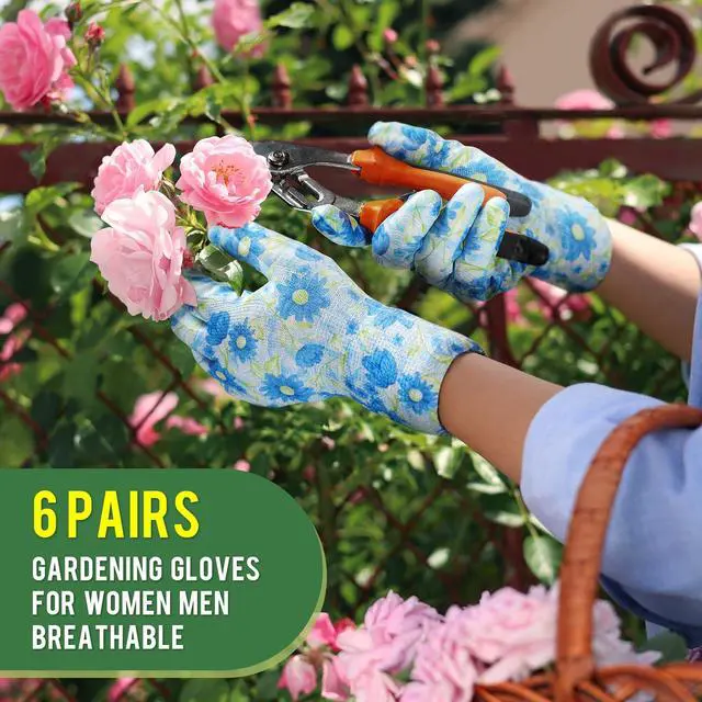 Alt view image 4 of 6 - Nimalpal 6 Pairs Gardening Gloves - Gardening Gloves for Women Multi-purposes Breathable Rubber Coated Garden Gloves with Super Grip, Thorn Proof and Cut Resistant Outdoor(3 Colors)
