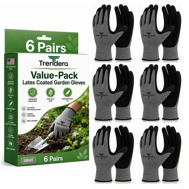 Main image of Trendara 6 Pairs gardening gloves mechanic for men grip,Breathable latex dipped gloves,Suitable for garden weeding, construction, outdoor, warehouse handling, etc.