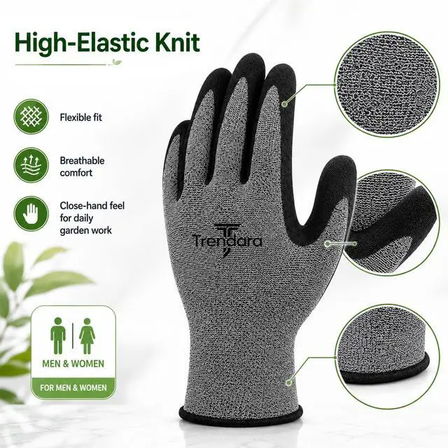 Alt view image 2 of 7 - Trendara 6 Pairs gardening gloves mechanic for men grip,Breathable latex dipped gloves,Suitable for garden weeding, construction, outdoor, warehouse handling, etc.