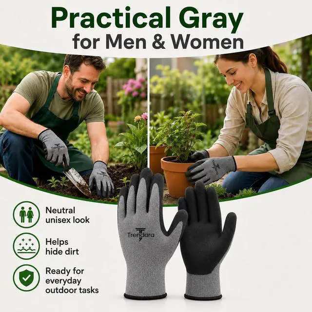 Alt view image 5 of 7 - Trendara 6 Pairs gardening gloves mechanic for men grip,Breathable latex dipped gloves,Suitable for garden weeding, construction, outdoor, warehouse handling, etc.