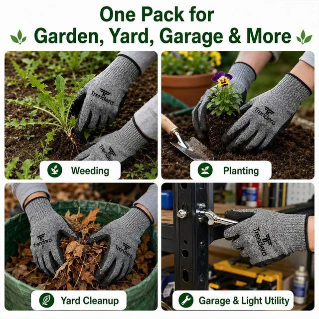 Alt view image 7 of 7 - Trendara 6 Pairs gardening gloves mechanic for men grip,Breathable latex dipped gloves,Suitable for garden weeding, construction, outdoor, warehouse handling, etc.