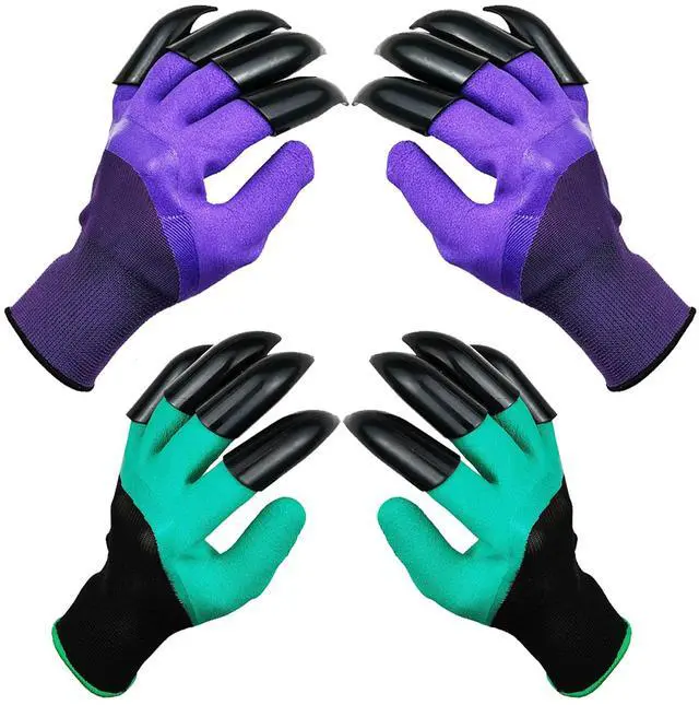 Main image of DCCPAA Garden Gloves with Claws 2 PairsTwo Hands with Claws for Digging, Planting, Weeding, Seeding-Waterproof, Best Gardening Gifts for Men and Women-Purple+Green