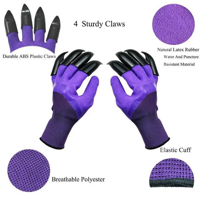 Alt view image 2 of 6 - DCCPAA Garden Gloves with Claws 2 PairsTwo Hands with Claws for Digging, Planting, Weeding, Seeding-Waterproof, Best Gardening Gifts for Men and Women-Purple+Green