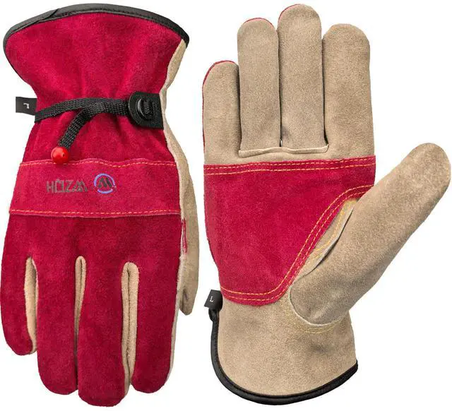 Main image of WZQH Leather Work Gloves for Women or Men, Medium Glove for Gardening, Tig/Mig Welding, Construction, Chainsaw, Farm, Ranch, etc. Cowhide, Cotton Lined, Utility, Firm Grip, Durable. Rose Red - Grey M