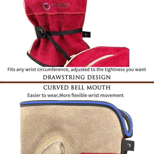 Alt view image 3 of 5 - WZQH Leather Work Gloves for Women or Men, Medium Glove for Gardening, Tig/Mig Welding, Construction, Chainsaw, Farm, Ranch, etc. Cowhide, Cotton Lined, Utility, Firm Grip, Durable. Rose Red - Grey M