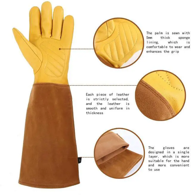 Alt view image 2 of 7 - Lusaya Rose Pruning Gloves for Women/MenLong gardening Gloves, Owhide Anti-stab Garden Gloves, in pruning Roses/Gardening/Logging/Farm/Cactus