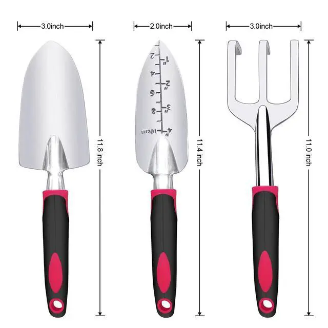 Alt view image 2 of 6 - Garden Tool Set, 3 Pieces Aluminum Heavy Gardening Kit Including Hand Shovel, Transplant Shovel and Hand Rake with Soft Rubber Non-Slip Handle, Peoplewholovegardeningenjoy apleasant Experience