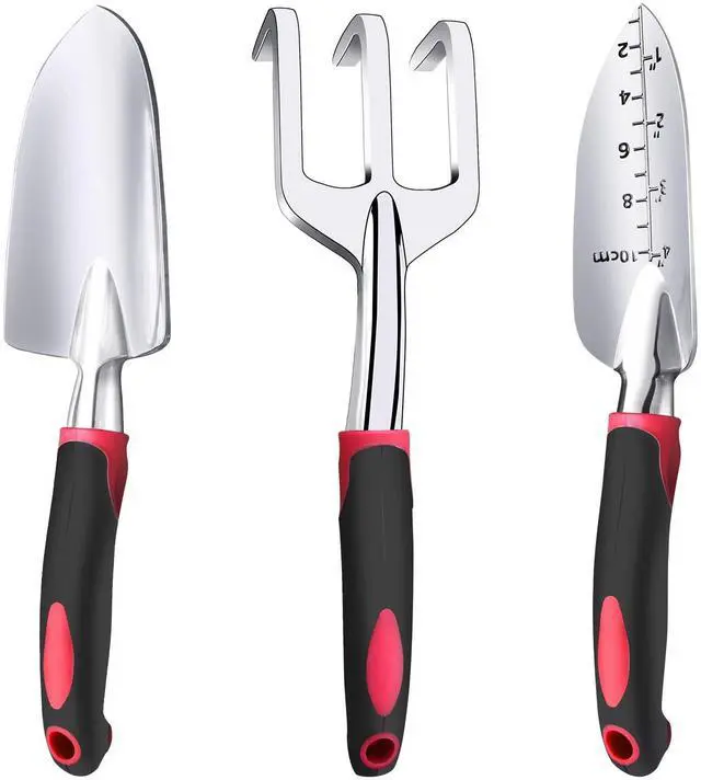 Main image of Garden Tool Set, 3 Pieces Aluminum Heavy Gardening Kit Including Hand Shovel, Transplant Shovel and Hand Rake with Soft Rubber Non-Slip Handle, Peoplewholovegardeningenjoy apleasant Experience