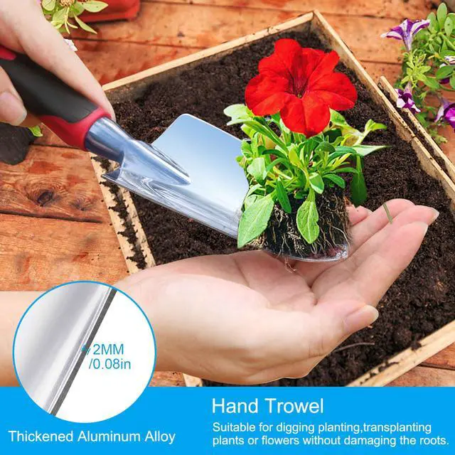 Alt view image 3 of 6 - Garden Tool Set, 3 Pieces Aluminum Heavy Gardening Kit Including Hand Shovel, Transplant Shovel and Hand Rake with Soft Rubber Non-Slip Handle, Peoplewholovegardeningenjoy apleasant Experience