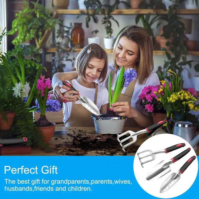 Alt view image 6 of 6 - Garden Tool Set, 3 Pieces Aluminum Heavy Gardening Kit Including Hand Shovel, Transplant Shovel and Hand Rake with Soft Rubber Non-Slip Handle, Peoplewholovegardeningenjoy apleasant Experience