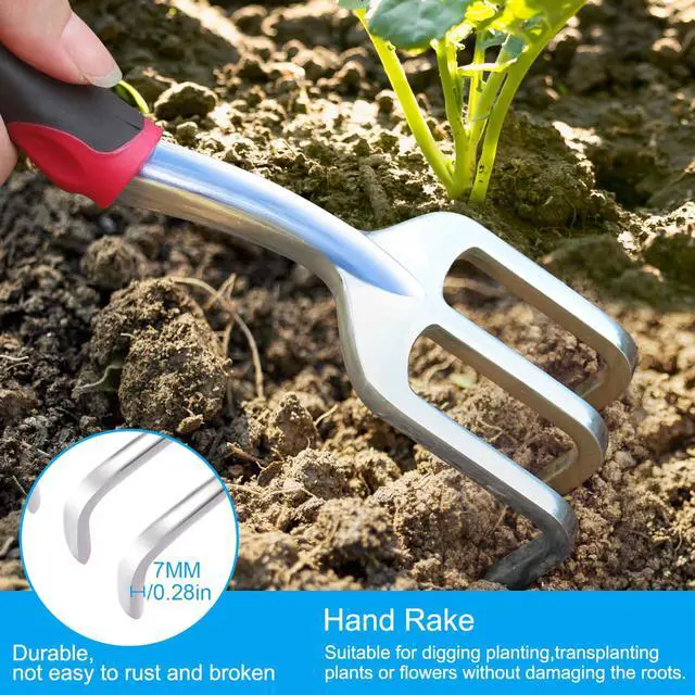 Alt view image 5 of 6 - Garden Tool Set, 3 Pieces Aluminum Heavy Gardening Kit Including Hand Shovel, Transplant Shovel and Hand Rake with Soft Rubber Non-Slip Handle, Peoplewholovegardeningenjoy apleasant Experience