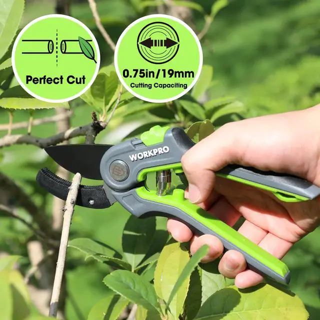 Alt view image 4 of 7 - WORKPRO Pruning Shears, Garden Clippers with SK5 Steel Blades, 8" Anvil