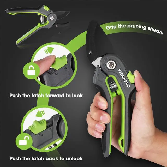 Alt view image 5 of 7 - WORKPRO Pruning Shears, Garden Clippers with SK5 Steel Blades, 8" Anvil