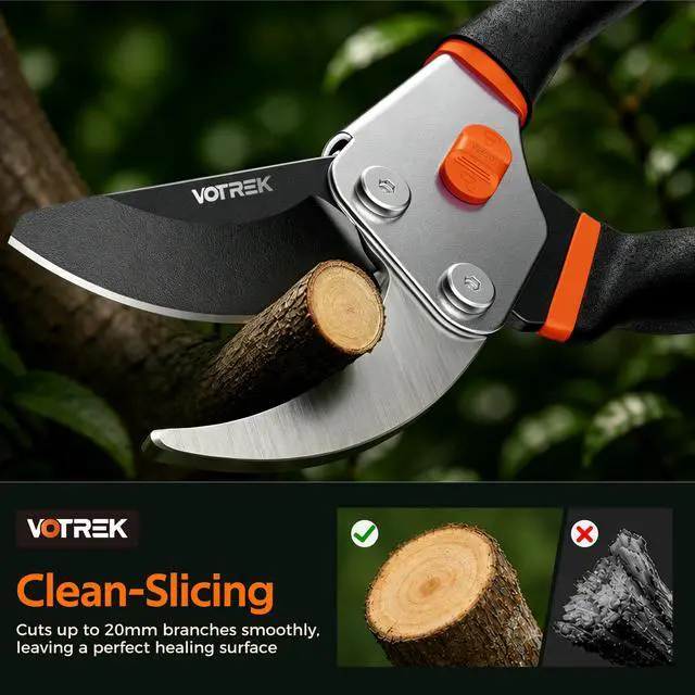 Alt view image 2 of 7 - VOTREK® 8.5" Bypass Pruning Shears, Jam-Proof Spring Clippers for branches