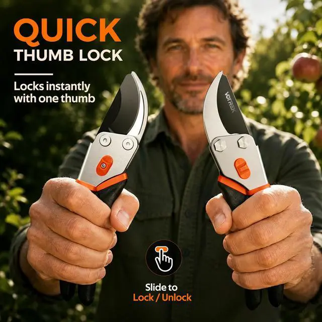 Alt view image 4 of 7 - VOTREK® 8.5" Bypass Pruning Shears, Jam-Proof Spring Clippers for branches