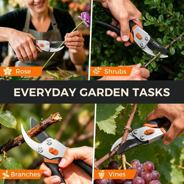Alt view image 7 of 7 - VOTREK® 8.5" Bypass Pruning Shears, Jam-Proof Spring Clippers for branches