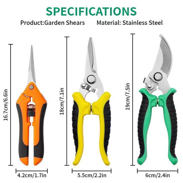 Alt view image 3 of 7 - Garden Pruning Shears 3 Pack Gardening Shears Garden Scissors Stainless Steel Plant Flower Scissors Clippers Pruning Shears tijeras de jardinería