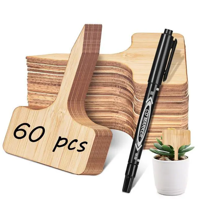 Alt view image 7 of 7 - Homenote 60-Pack Bamboo Plant Labels, 2.36 x 4-Inch T-Type Garden Tags