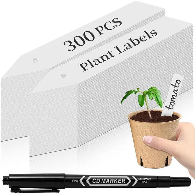 Main image of Dalzom® 300Pcs 4" Plant Labels with Marker Pen, Waterproof Plastic Plant Tags for Outdoor Seedlings Vegetable Garden Signs Markers Label Stakes (White)