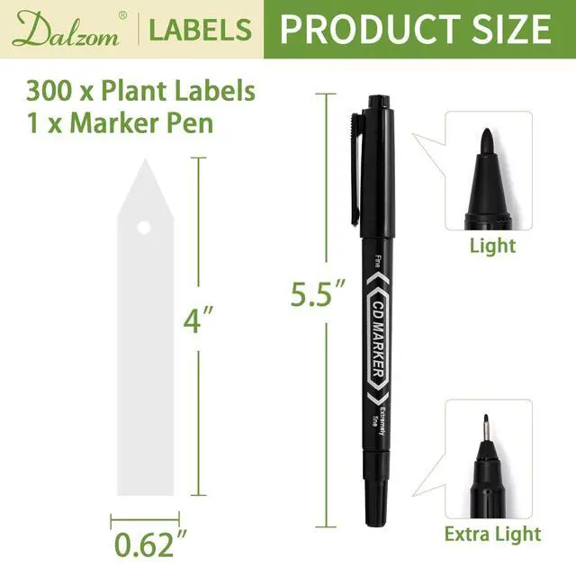 Alt view image 2 of 7 - Dalzom® 300Pcs 4" Plant Labels with Marker Pen, Waterproof Plastic Plant Tags for Outdoor Seedlings Vegetable Garden Signs Markers Label Stakes (White)