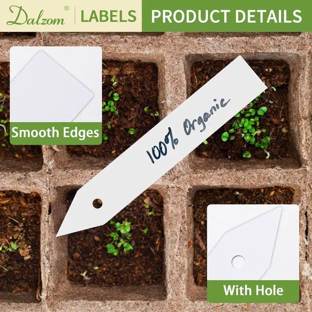 Alt view image 3 of 7 - Dalzom® 300Pcs 4" Plant Labels with Marker Pen, Waterproof Plastic Plant Tags for Outdoor Seedlings Vegetable Garden Signs Markers Label Stakes (White)