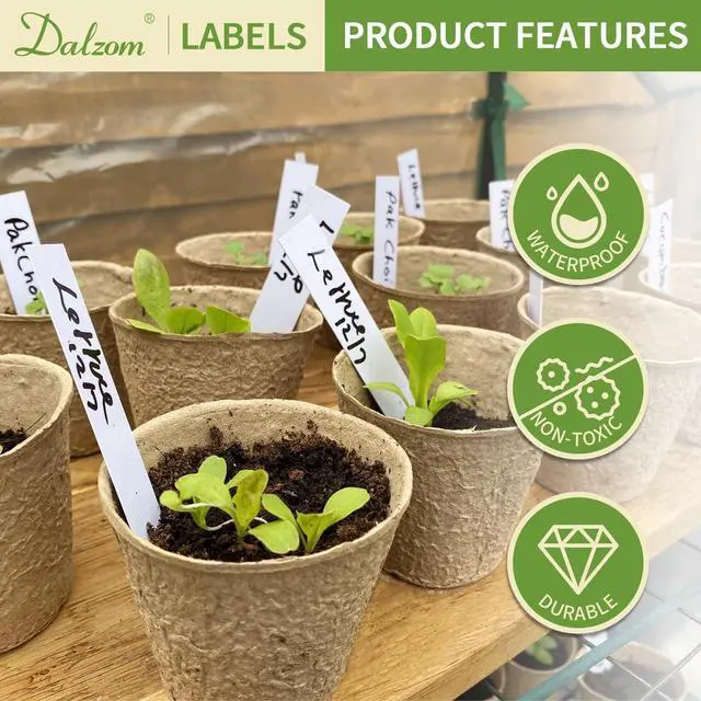 Alt view image 4 of 7 - Dalzom® 300Pcs 4" Plant Labels with Marker Pen, Waterproof Plastic Plant Tags for Outdoor Seedlings Vegetable Garden Signs Markers Label Stakes (White)
