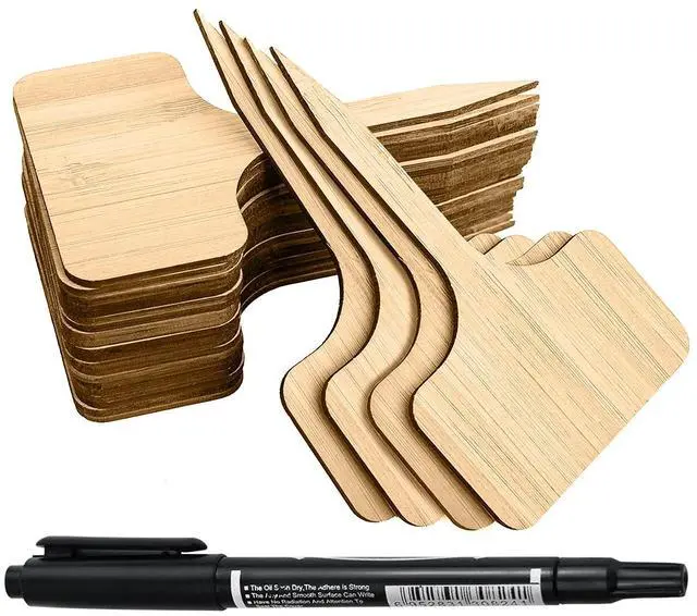 Main image of YXGOOD 50Pcs Bamboo Plant Labels with A Marker Pen T-Type Wooden Plant Sign Tags Garden Markers for Seed Potted Herbs Flowers Vegetables 2.3 x 4 inch (50)