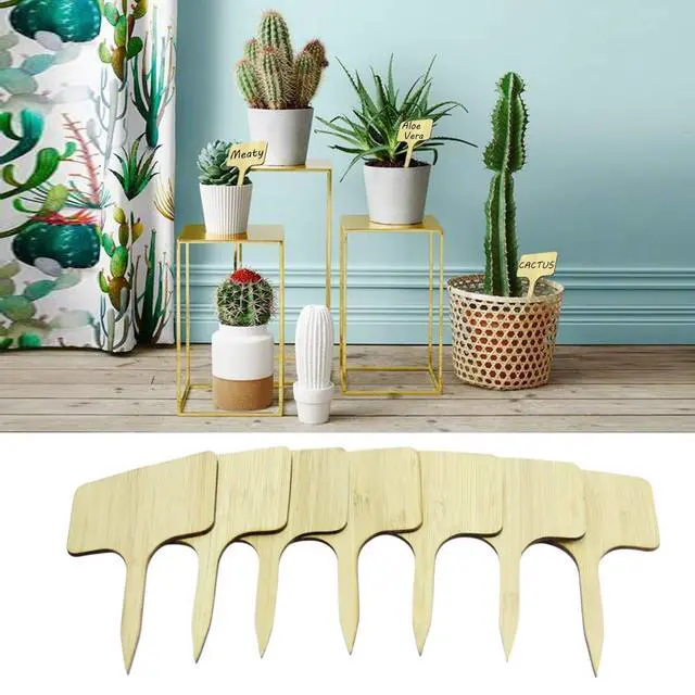 Alt view image 6 of 6 - YXGOOD 50Pcs Bamboo Plant Labels with A Marker Pen T-Type Wooden Plant Sign Tags Garden Markers for Seed Potted Herbs Flowers Vegetables 2.3 x 4 inch (50)
