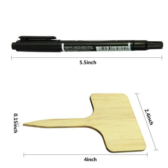 Alt view image 5 of 6 - YXGOOD 50Pcs Bamboo Plant Labels with A Marker Pen T-Type Wooden Plant Sign Tags Garden Markers for Seed Potted Herbs Flowers Vegetables 2.3 x 4 inch (50)
