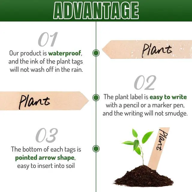 Alt view image 3 of 7 - Whaline 50Pcs Wooden Plant Labels with A Marker Pen Waterproof Pointed Wooden Plant Sign Tags Garden Markers for Outdoor Indoor Garden Seed Potted Herbs Flowers Vegetables (15 x 2 cm)