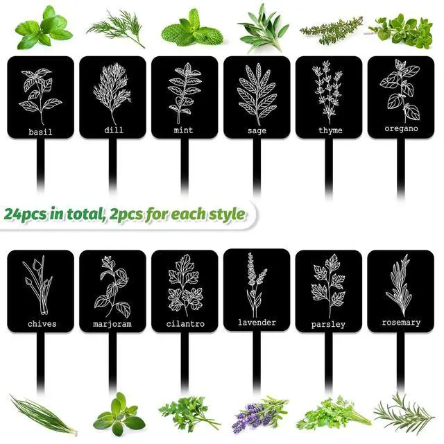 Alt view image 3 of 7 - Whaline 24 Pcs Acrylic Plant Label Signs Garden Herb Markers, Black