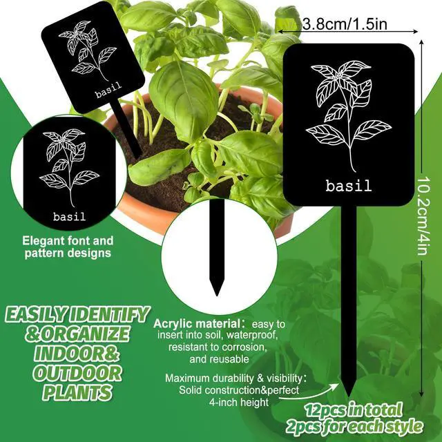 Alt view image 2 of 7 - Whaline 24 Pcs Acrylic Plant Label Signs Garden Herb Markers, Black