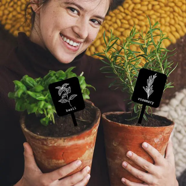 Alt view image 6 of 7 - Whaline 24 Pcs Acrylic Plant Label Signs Garden Herb Markers, Black