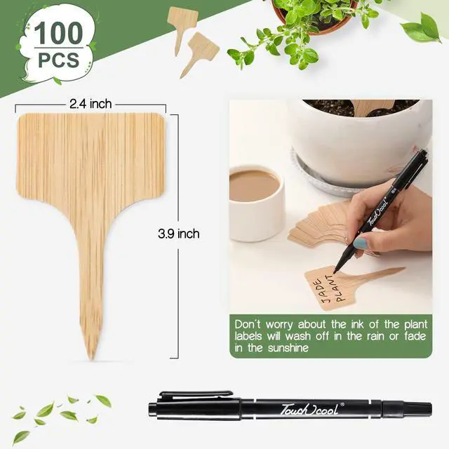Alt view image 2 of 7 - VITEVER 100pcs Plant Labels, T-Type Plastic Tags with Marker Pen, Waterproof Garden Signs for Outdoor Plants (3.9 x 2.4)