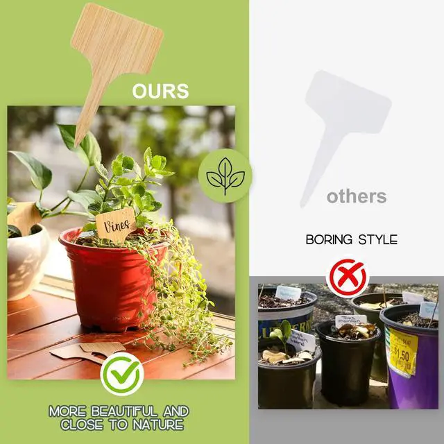 Alt view image 4 of 7 - VITEVER 100pcs Plant Labels, T-Type Plastic Tags with Marker Pen, Waterproof Garden Signs for Outdoor Plants (3.9 x 2.4)