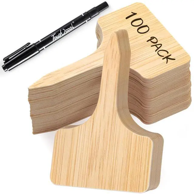 Main image of VITEVER 100pcs Plant Labels, T-Type Plastic Tags with Marker Pen, Waterproof Garden Signs for Outdoor Plants (3.9 x 2.4)