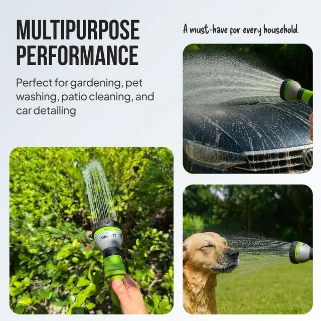 Alt view image 4 of 7 - Garden Hose Nozzle 8-Pattern Hose Sprayer with Thumb Control Watering Tool for Garden, Car Wash, Lawn Care & Pet Shower