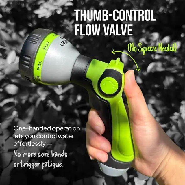 Alt view image 3 of 7 - Garden Hose Nozzle 8-Pattern Hose Sprayer with Thumb Control Watering Tool for Garden, Car Wash, Lawn Care & Pet Shower