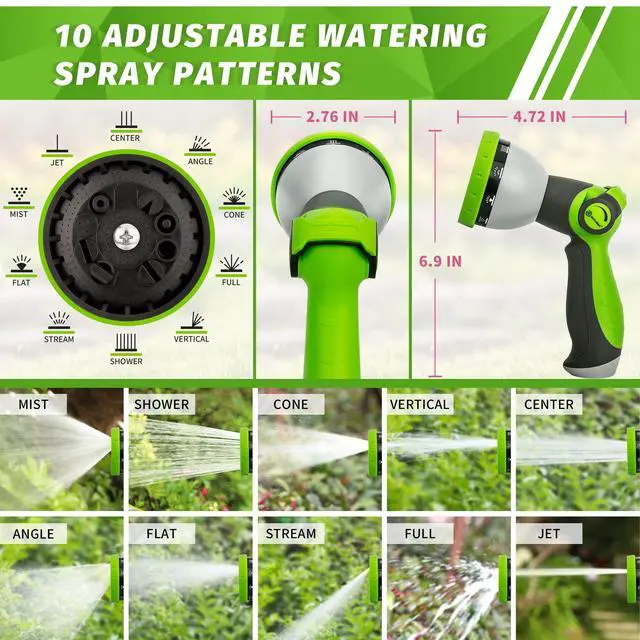 Alt view image 2 of 7 - AUTOMAN Garden Hose Nozzle Sprayer - 10 Spray Patterns, Thumb Control On Off Valve, Durable Water Nozzle, Extra 4 Washers, for Watering Garden, Cleaning, Washing Car, Showering Pets Lawngreen