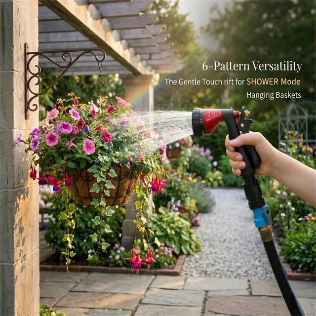 Alt view image 2 of 7 - GREEN MOUNT Water Hose Nozzle Spray Nozzle, Metal Garden Hose Nozzle with Adjustable Spray Patterns, Perfect for Watering Plants, Washing Cars and Showering Dogs & Pets