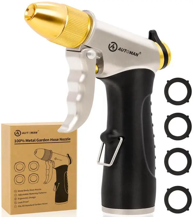 Main image of AUTOMAN Metal Hose Nozzle, High Pressure Garden Hose Sprayer, 100% Metal Water Hose Nozzle, Adjustable Watering Nozzle, Heavy Duty Garden Nozzle for Watering Plants & Lawns, Washing Cars & Pets