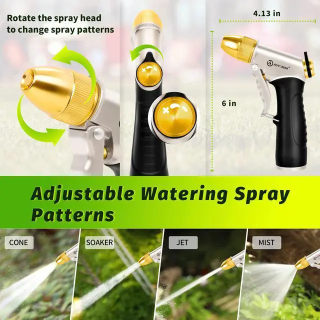 Alt view image 2 of 7 - AUTOMAN Metal Hose Nozzle, High Pressure Garden Hose Sprayer, 100% Metal Water Hose Nozzle, Adjustable Watering Nozzle, Heavy Duty Garden Nozzle for Watering Plants & Lawns, Washing Cars & Pets